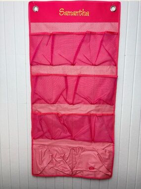 Thirty One Samantha Hanging Wall Organizer Pink With Mesh Pockets 20x42"